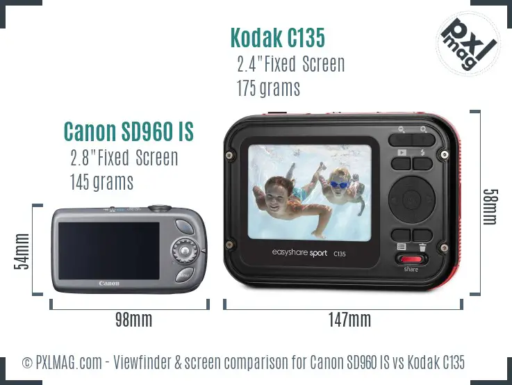Canon SD960 IS vs Kodak C135 Screen and Viewfinder comparison