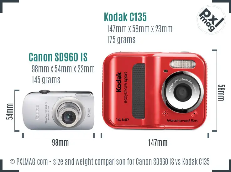 Canon SD960 IS vs Kodak C135 size comparison