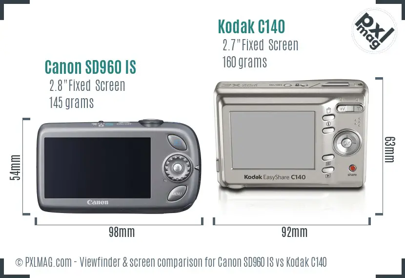Canon SD960 IS vs Kodak C140 Screen and Viewfinder comparison