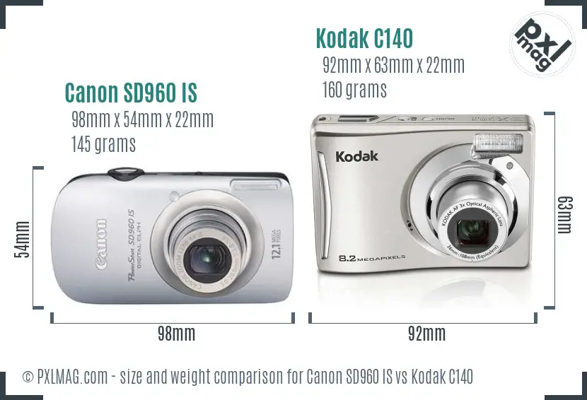 Canon SD960 IS vs Kodak C140 size comparison