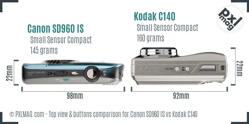 Canon SD960 IS vs Kodak C140 top view buttons comparison