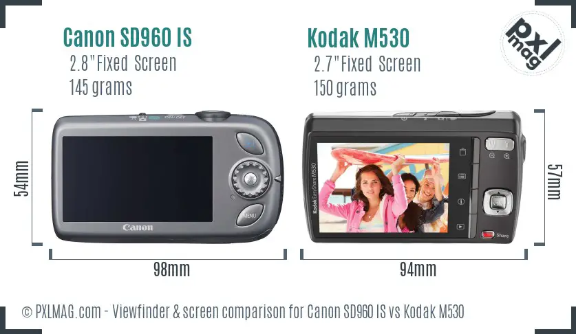 Canon SD960 IS vs Kodak M530 Screen and Viewfinder comparison