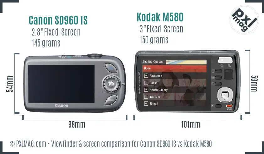 Canon SD960 IS vs Kodak M580 Screen and Viewfinder comparison