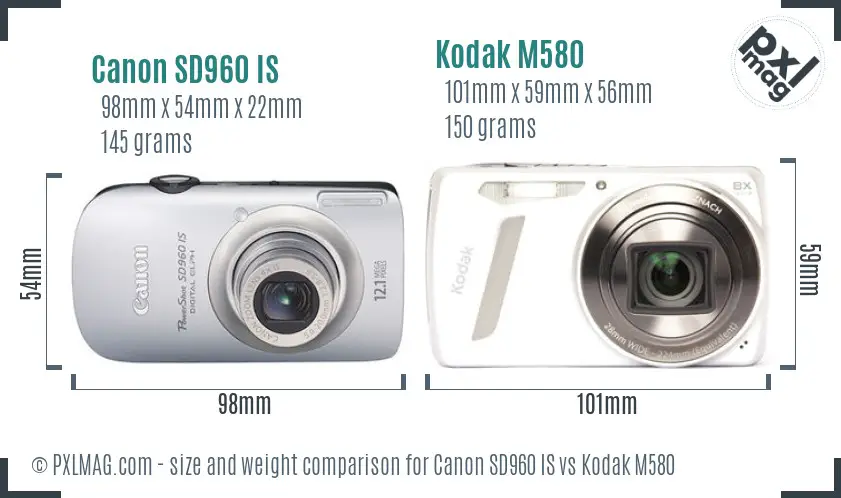 Canon SD960 IS vs Kodak M580 size comparison