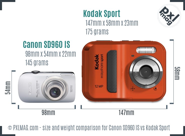 Canon SD960 IS vs Kodak Sport size comparison