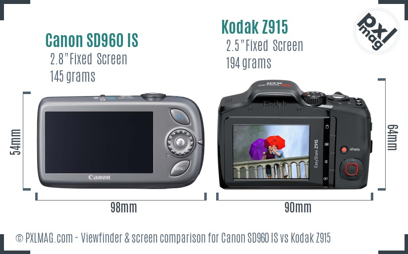 Canon SD960 IS vs Kodak Z915 Screen and Viewfinder comparison