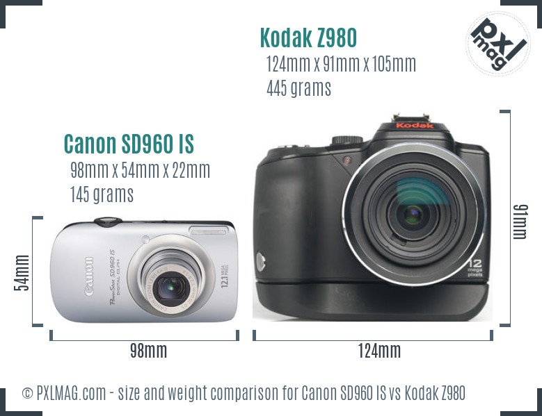 Canon SD960 IS vs Kodak Z980 size comparison