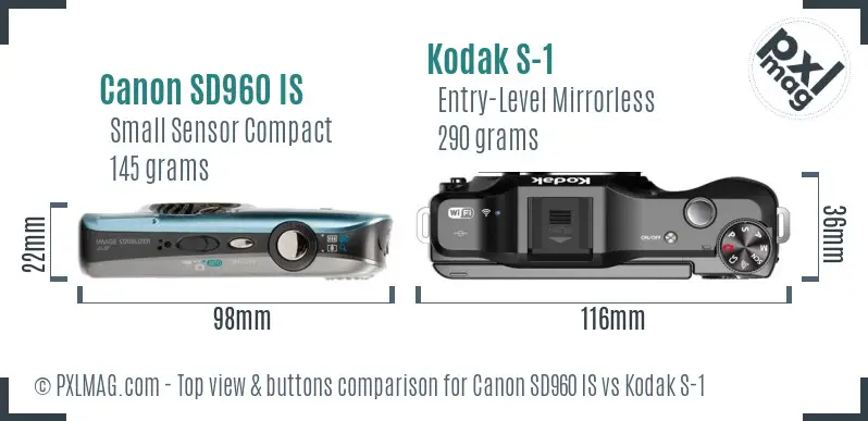Canon SD960 IS vs Kodak S-1 top view buttons comparison