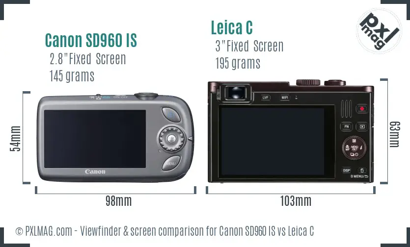 Canon SD960 IS vs Leica C Screen and Viewfinder comparison