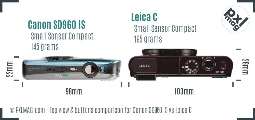 Canon SD960 IS vs Leica C top view buttons comparison