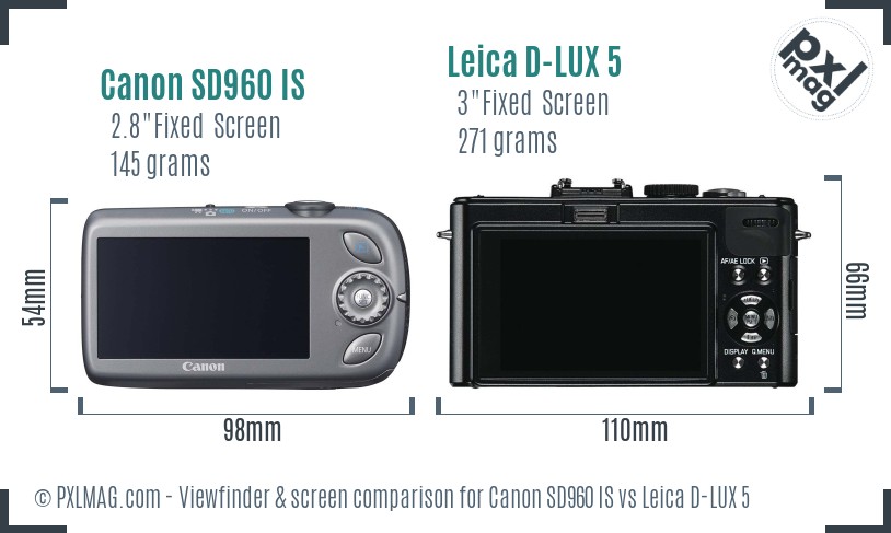 Canon SD960 IS vs Leica D-LUX 5 Screen and Viewfinder comparison