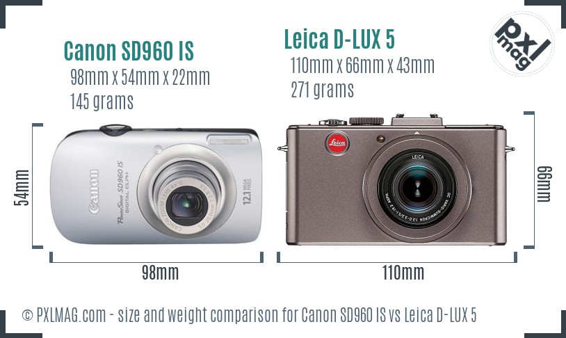 Canon SD960 IS vs Leica D-LUX 5 size comparison Canon SD960 IS vs Leica D-LUX 5 size comparison