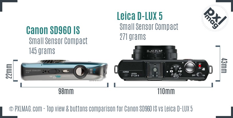 Canon SD960 IS vs Leica D-LUX 5 top view buttons comparison