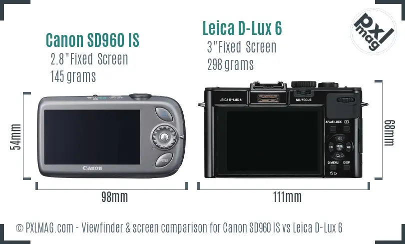 Canon SD960 IS vs Leica D-Lux 6 Screen and Viewfinder comparison