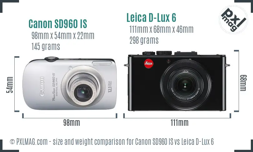 Canon SD960 IS vs Leica D-Lux 6 size comparison