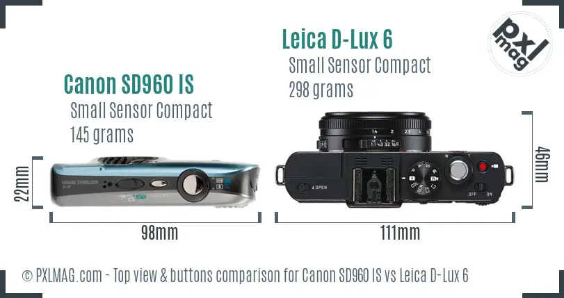 Canon SD960 IS vs Leica D-Lux 6 top view buttons comparison