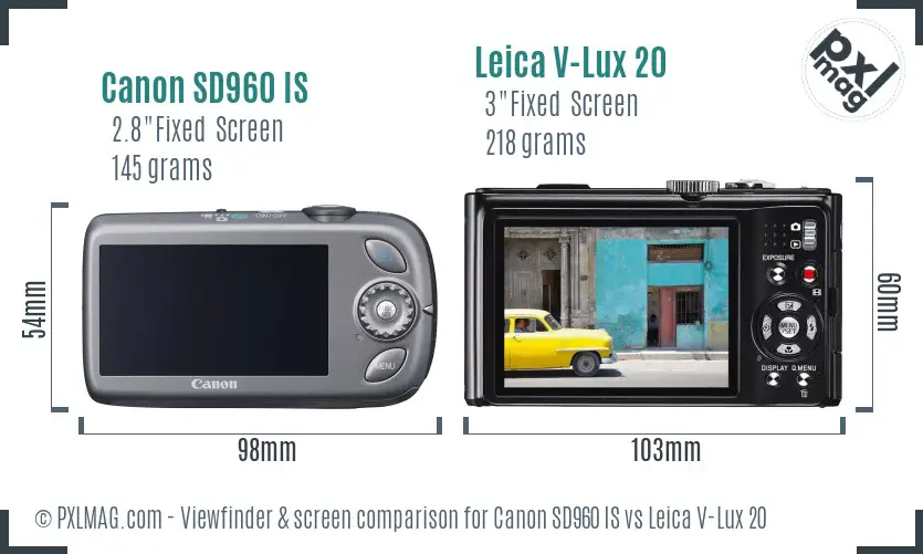 Canon SD960 IS vs Leica V-Lux 20 Screen and Viewfinder comparison