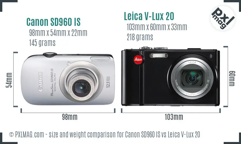 Canon SD960 IS vs Leica V-Lux 20 size comparison