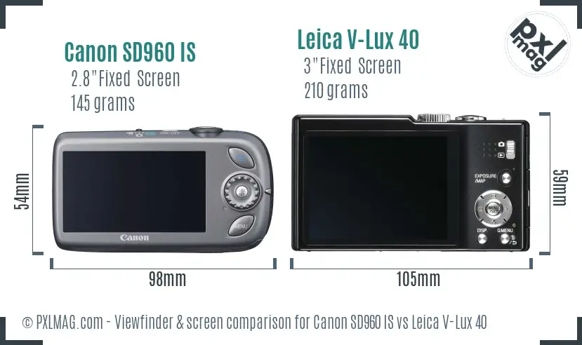 Canon SD960 IS vs Leica V-Lux 40 Screen and Viewfinder comparison