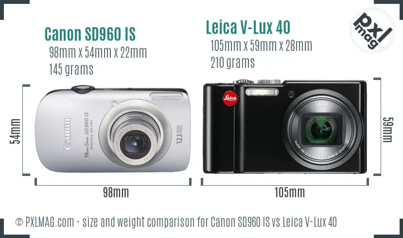 Canon SD960 IS vs Leica V-Lux 40 size comparison