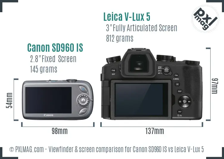 Canon SD960 IS vs Leica V-Lux 5 Screen and Viewfinder comparison