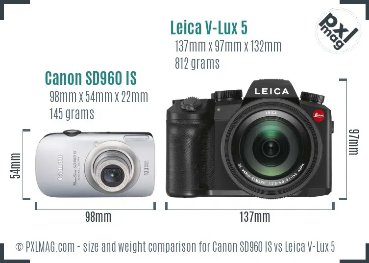 Canon SD960 IS vs Leica V-Lux 5 size comparison