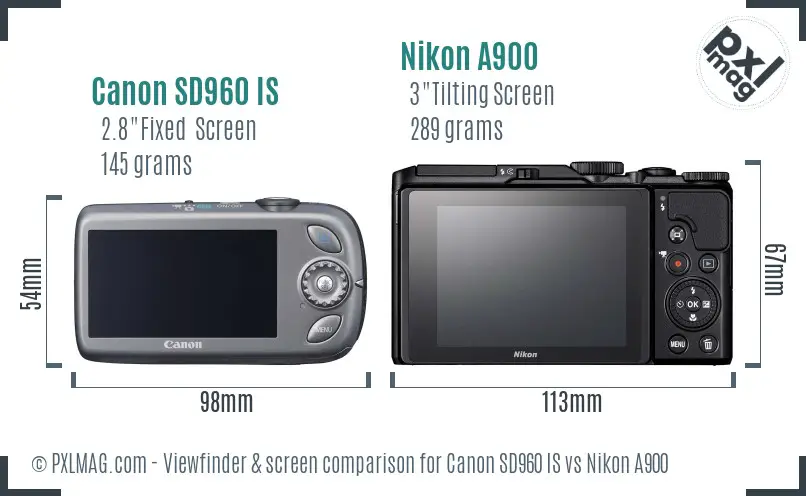 Canon SD960 IS vs Nikon A900 Screen and Viewfinder comparison