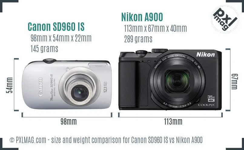 Canon SD960 IS vs Nikon A900 size comparison Canon SD960 IS vs Nikon A900 size comparison