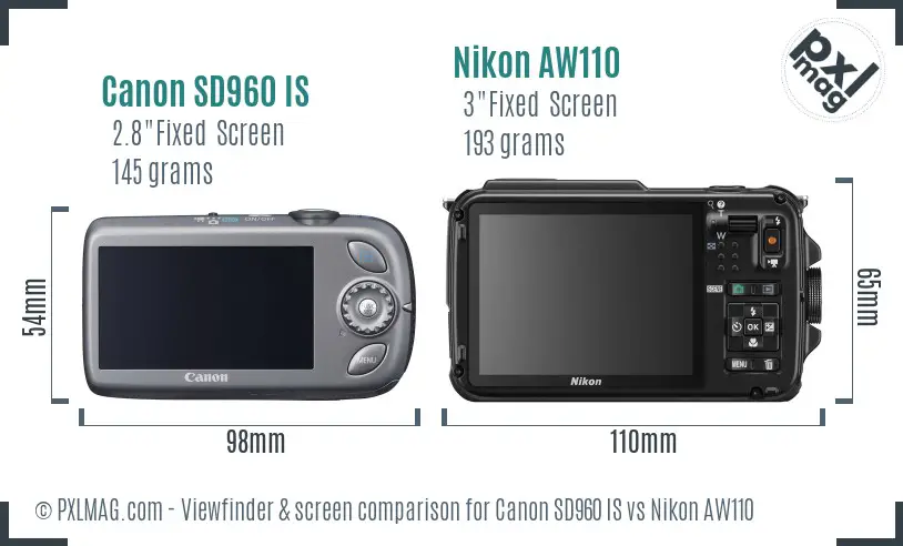 Canon SD960 IS vs Nikon AW110 Screen and Viewfinder comparison Canon SD960 IS vs Nikon AW110 Screen and Viewfinder comparison