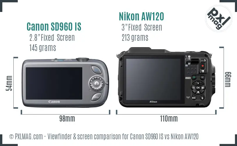 Canon SD960 IS vs Nikon AW120 Screen and Viewfinder comparison