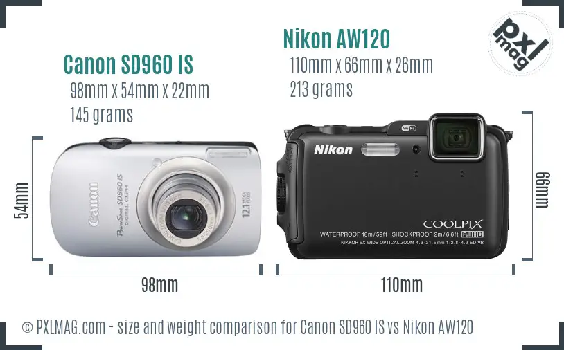 Canon SD960 IS vs Nikon AW120 size comparison