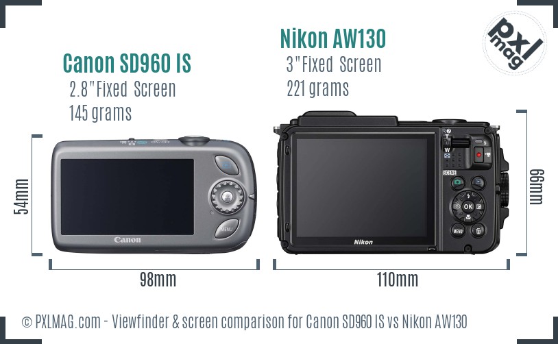 Canon SD960 IS vs Nikon AW130 Screen and Viewfinder comparison