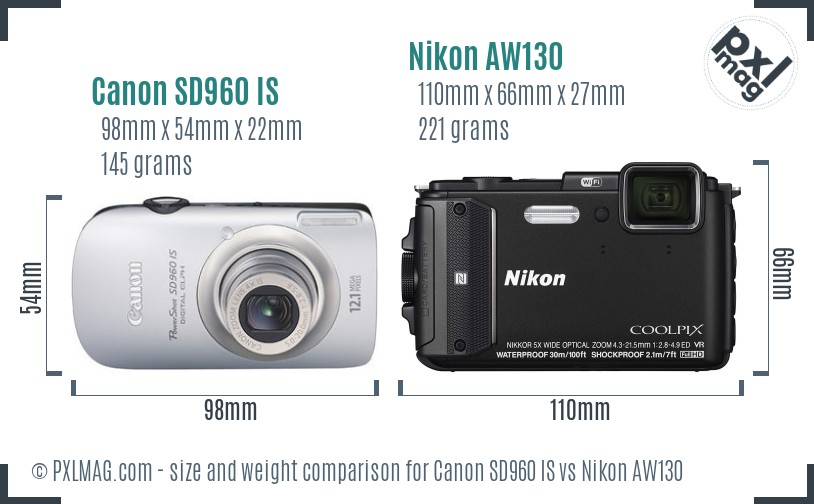 Canon SD960 IS vs Nikon AW130 size comparison