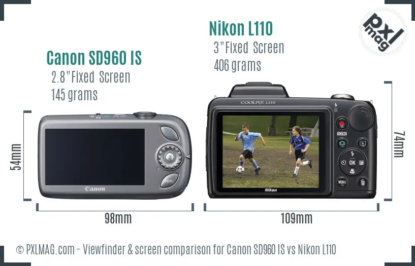Canon SD960 IS vs Nikon L110 Screen and Viewfinder comparison Canon SD960 IS vs Nikon L110 Screen and Viewfinder comparison