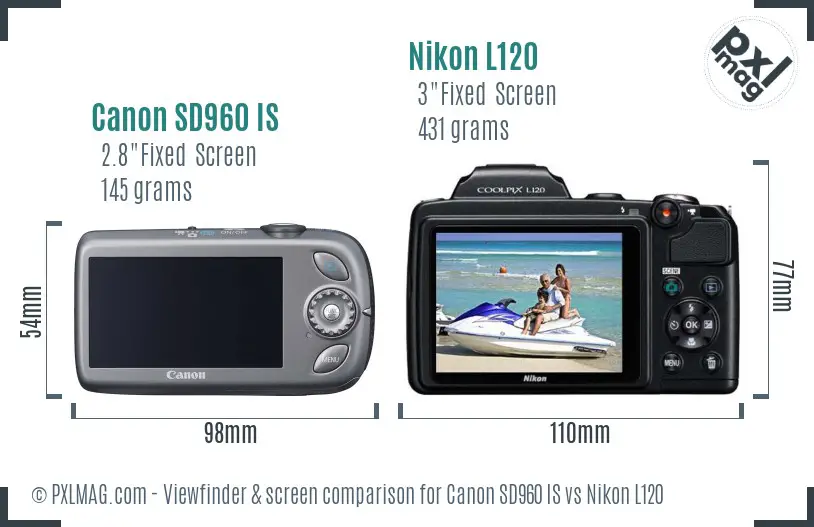 Canon SD960 IS vs Nikon L120 Screen and Viewfinder comparison