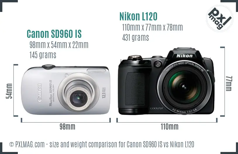 Canon SD960 IS vs Nikon L120 size comparison