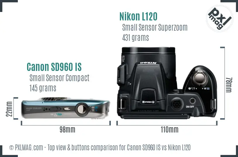 Canon SD960 IS vs Nikon L120 top view buttons comparison