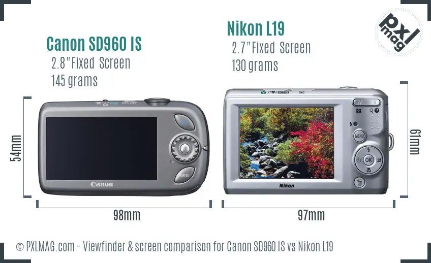 Canon SD960 IS vs Nikon L19 Screen and Viewfinder comparison