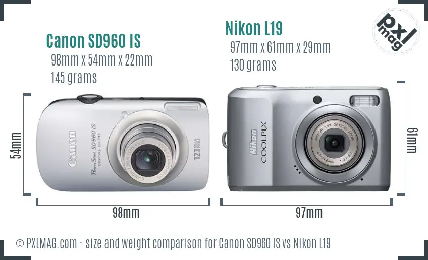 Canon SD960 IS vs Nikon L19 size comparison
