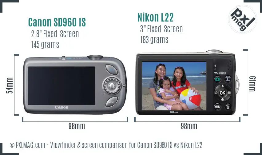 Canon SD960 IS vs Nikon L22 Screen and Viewfinder comparison Canon SD960 IS vs Nikon L22 Screen and Viewfinder comparison