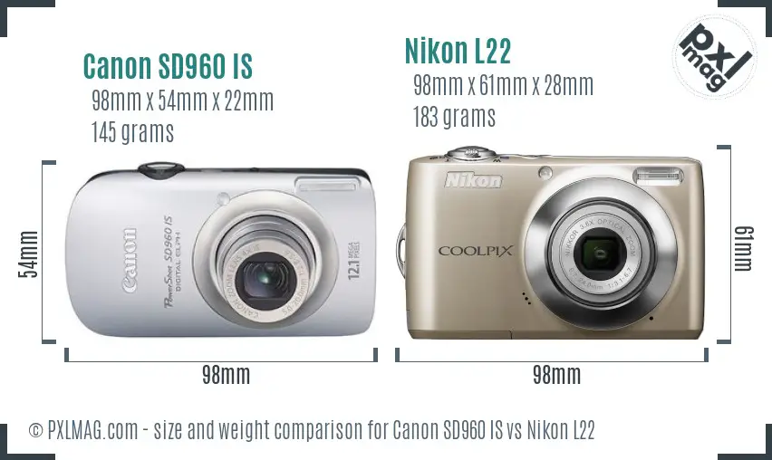 Canon SD960 IS vs Nikon L22 size comparison Canon SD960 IS vs Nikon L22 size comparison