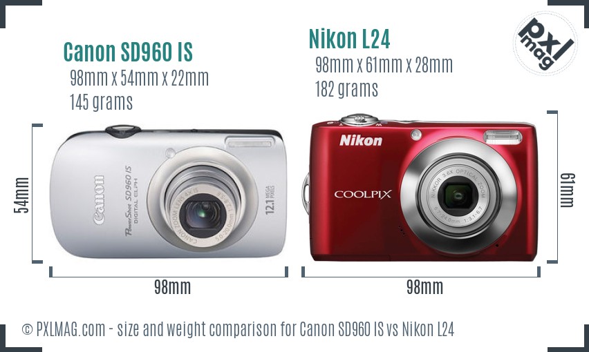 Canon SD960 IS vs Nikon L24 size comparison Canon SD960 IS vs Nikon L24 size comparison