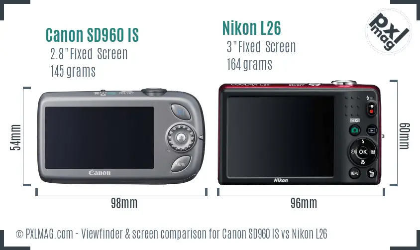 Canon SD960 IS vs Nikon L26 Screen and Viewfinder comparison