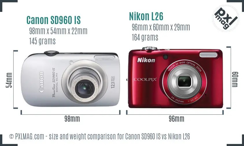 Canon SD960 IS vs Nikon L26 size comparison Canon SD960 IS vs Nikon L26 size comparison