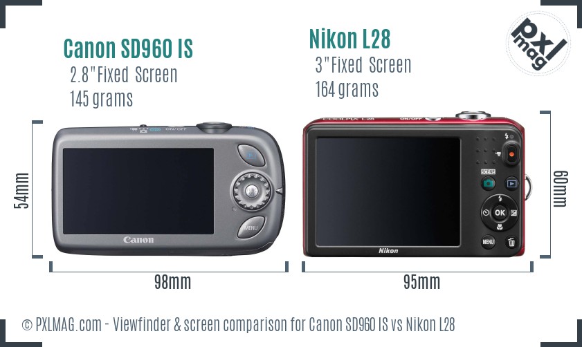 Canon SD960 IS vs Nikon L28 Screen and Viewfinder comparison