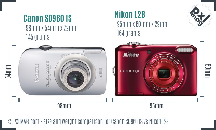 Canon SD960 IS vs Nikon L28 size comparison Canon SD960 IS vs Nikon L28 size comparison