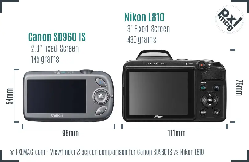 Canon SD960 IS vs Nikon L810 Screen and Viewfinder comparison