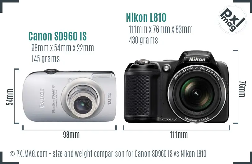 Canon SD960 IS vs Nikon L810 size comparison