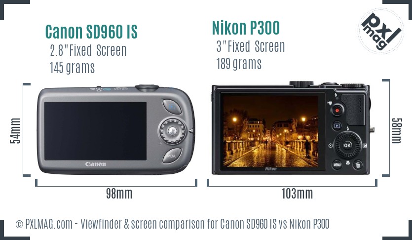 Canon SD960 IS vs Nikon P300 Screen and Viewfinder comparison