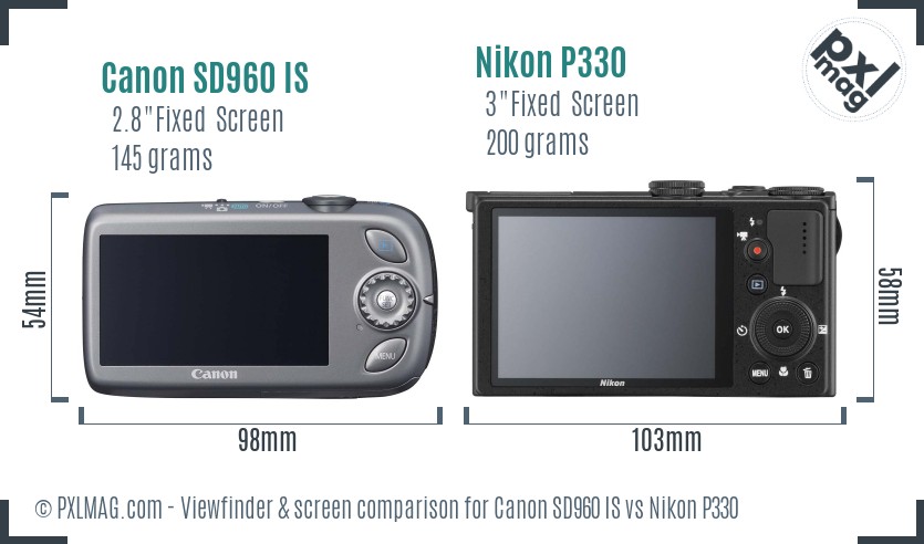 Canon SD960 IS vs Nikon P330 Screen and Viewfinder comparison